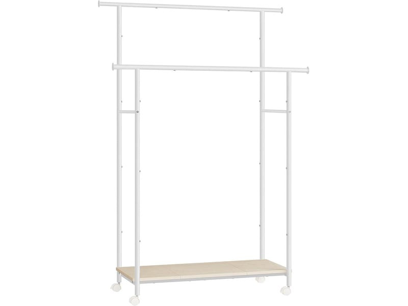 Portant à vêtements mobile avec étagère double cintre 39,6 x 98,5 x 156,8 cm en acier beige 12_0011076  - Conforama A