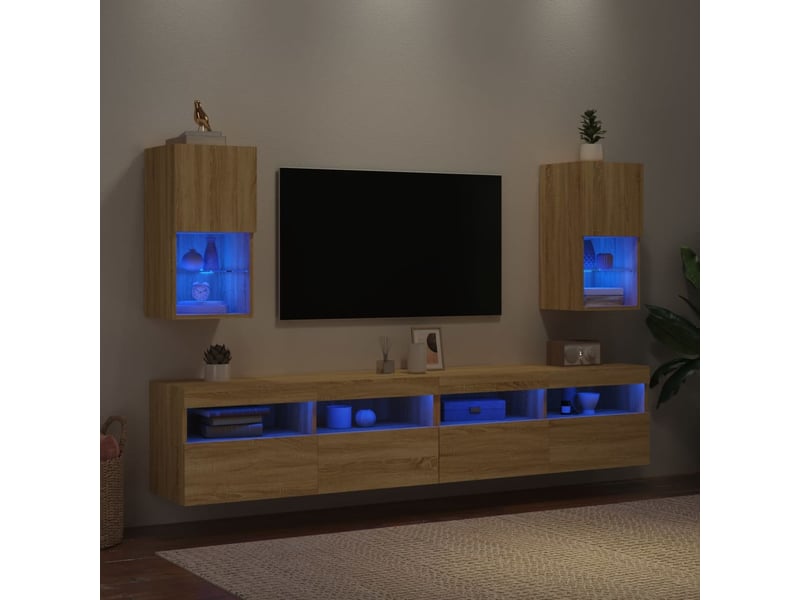  Lot de 2 meuble tv avec lumières led chêne sonoma 30,5x30x60 cm  - Conforama D