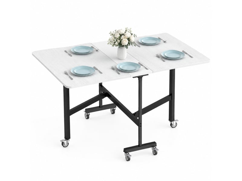 Table de cuisine pliante 120x80x73 cm en bois avec 6 roulettes et freins blanche chicfurn - Conforama A