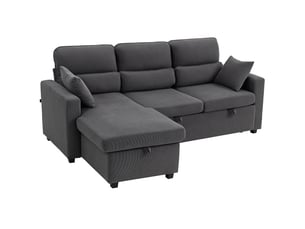 Canapé d'angle droit convertible <strong></strong> <strong></strong> 3 places Velours gris avec coffre de rangement