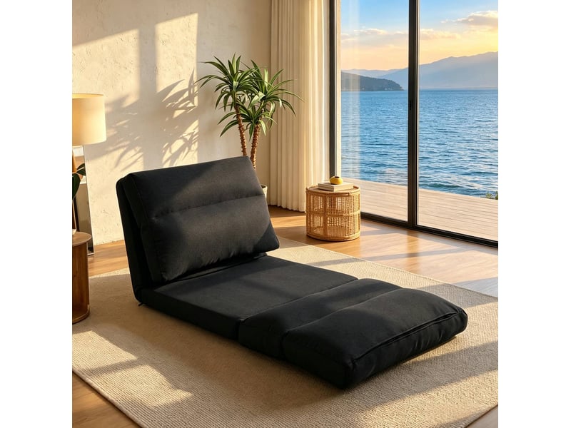  Fauteuil de sol convertible modenvie inclinable en tissu polyester noir, 70 x 72 x 56 cm, lit 70 x 203 cm  - Conforama E