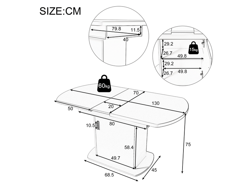 Table à manger ovale extensible avec rangement 110-130 x 70 x 75 cm en panneaux de particules, blanc et argenté - Conforama C