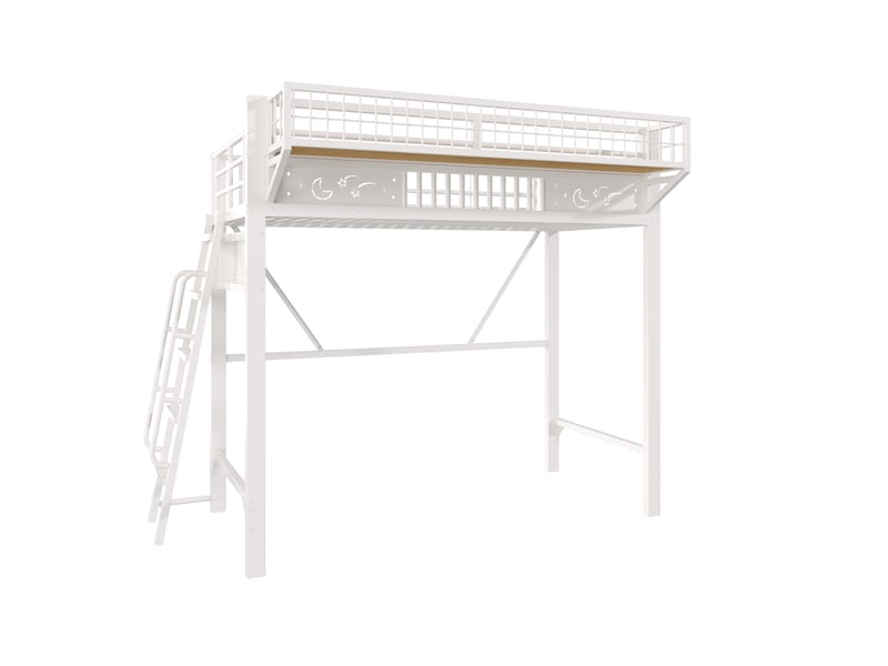  Lit mezzanine,90x200 cm,avec rangements latéraux,métal,blanc  - Conforama B