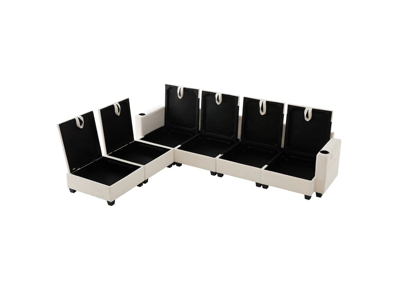  Canapé d'angle, canapé modulable, en velours côtelé, beige, porte-gobelets, repose-pieds, design moderne, usb  - Conforama B