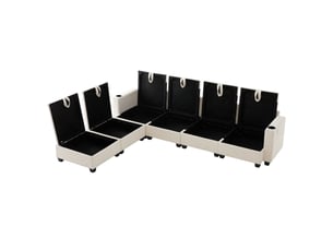 Canapé d'angle, canapé modulable, en velours côtelé, beige, porte-gobelets, repose-pieds, design moderne, usb