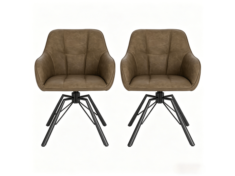 Lot de 2 chaises de salle à manger pivotantes 360° avec accoudoirs  - assise large simili cuir marron  - Conforama A