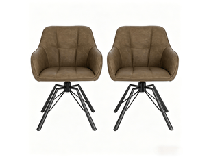Lot de 2 chaises de salle à manger pivotantes 360° avec accoudoirs  - assise large simili cuir marron