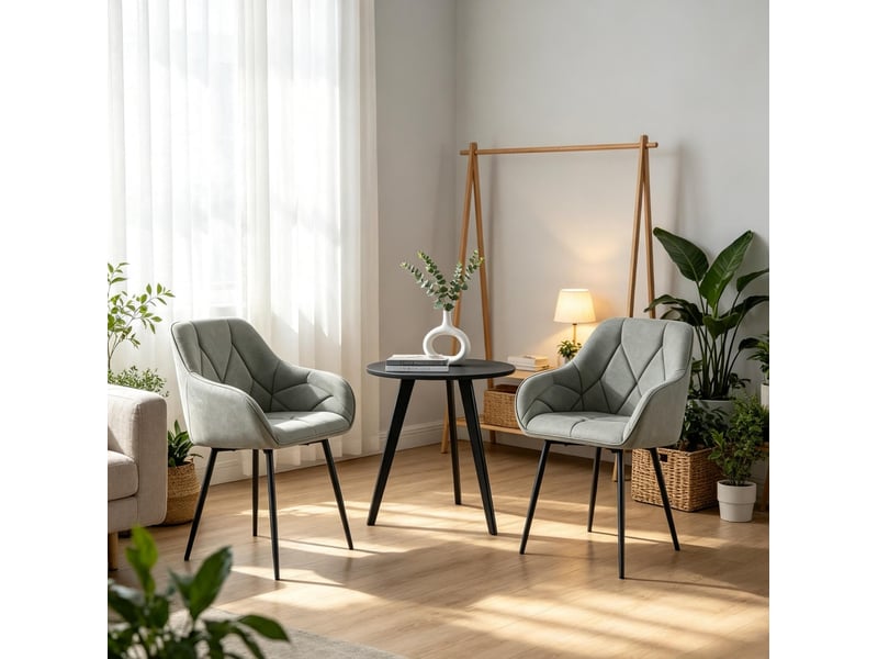Lot de 2 chaises de salle à manger rembourrées en similicuir gris avec pieds réglables - Conforama D