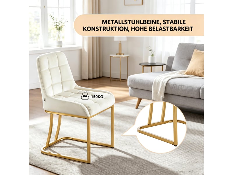  Lot de 2 chaises de salle à manger,45x39x84 cm,velours,beige  - Conforama D