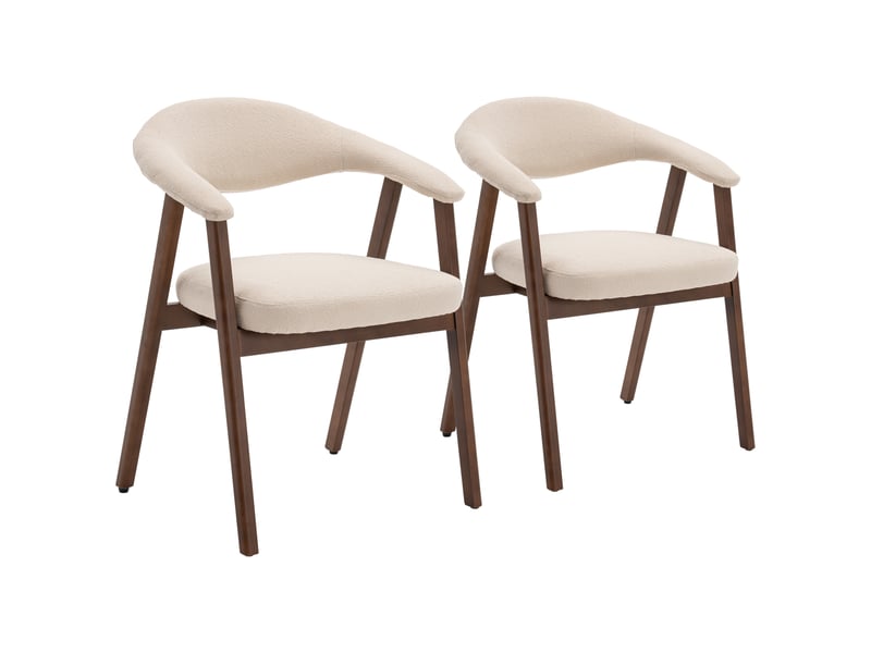  Lot de 2 chaises en bois foncé et tissu boucle beige barbara  - Conforama A