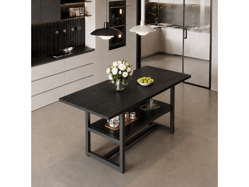  Table à manger rectangulaire 4 à 6 places avec étagère de rangement - lpospi - style industriel mdf métal noir 160 × 90 × 76 cm  - Conforama B