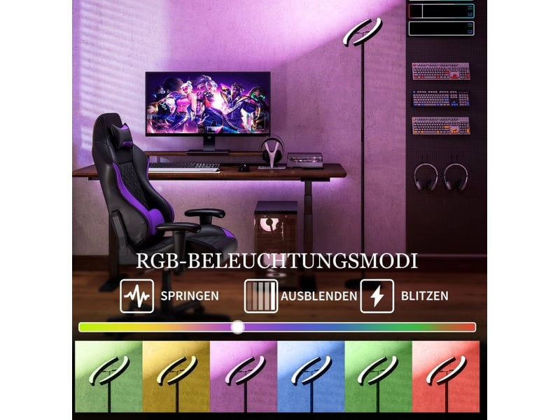  Lampadaire rgb ø30 x 188 cm noir en plastique, intensité réglable, 2 têtes rotatives et télécommande  - Conforama D