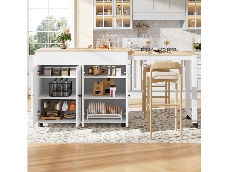 Desserte de cuisine extensible 117-180 x 50 x 94,6 cm blanche en mdf, 6 compartiments réglables - Conforama B