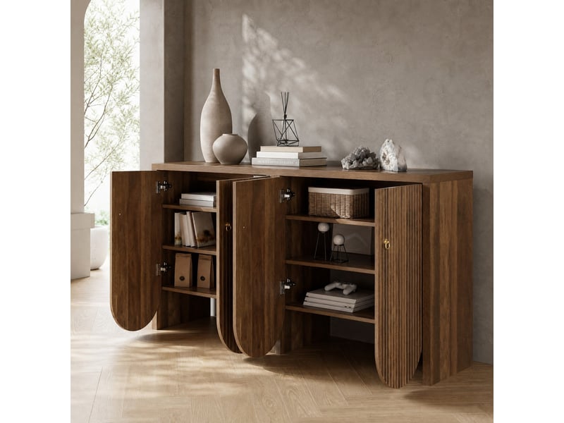 Buffet bas en mdf effet noyer 147 x 40 x 80 cm avec 4 portes - Conforama D