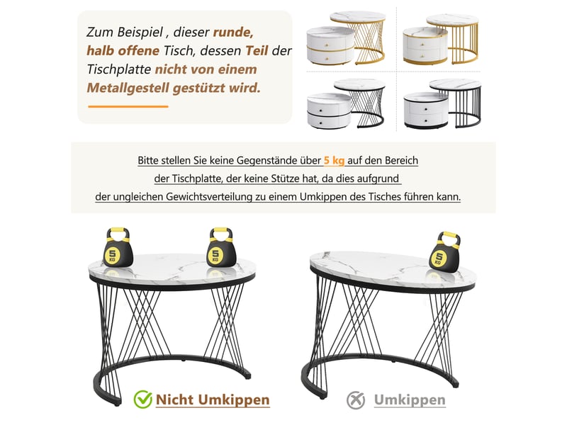  Table basse ronde ensembles blanc mdf avec finition marbre  - Conforama C
