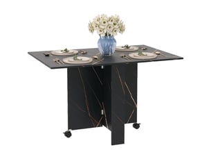 Table pliante cuisine table à manger pliable avec 2 abattants 2 roues avec freins 120 x 80 x 73 cm noir marbré imitation