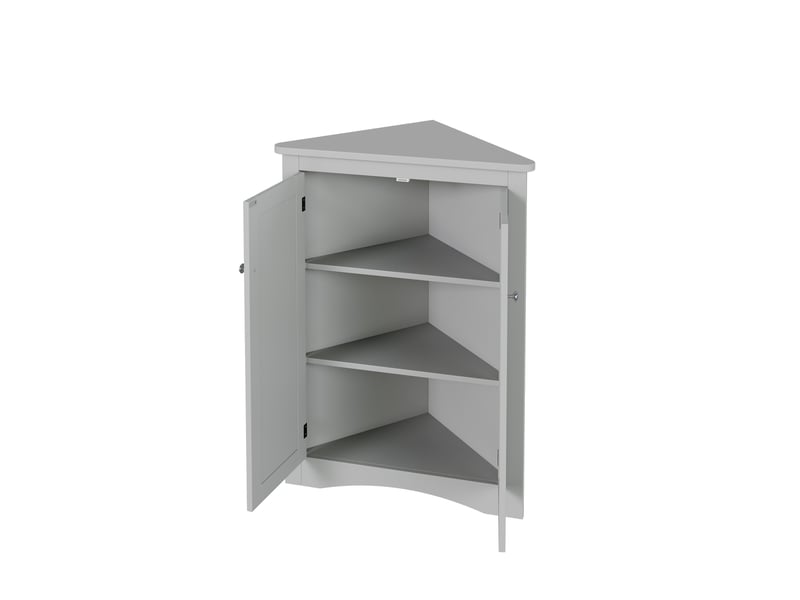 Armoire de salle de bain d'angle avec 2 portes et 3 niveaux de rangement, en mdf gris pour salle de bain, 61,5 × 80 cm - Conforama A