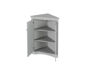 Armoire de salle de bain d'angle avec 2 portes et 3 niveaux de rangement, en mdf gris pour salle de bain, 61,5 × 80 cm