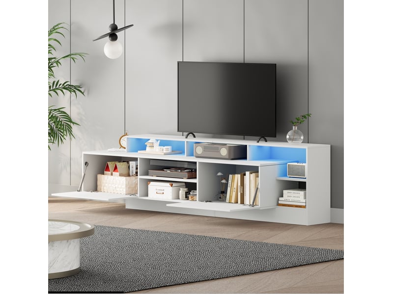  Meuble tv modenvie blanc avec led et rangement 190 x 40 x 48,5 cm  - Conforama D