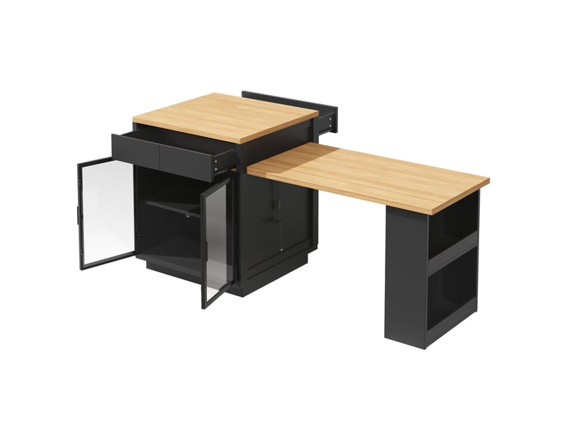 Îlot de cuisine extensible 122-194.5x70x94 cm, 2 tiroirs, led, mdf noir - Conforama D