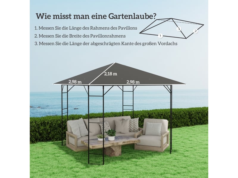  Toit de remplacement pour pavillon - 3x3 m - gris - tissu oxford 370 gm² - résistant à l'eau - upf 30+ 298x298x1cm - Conforama C