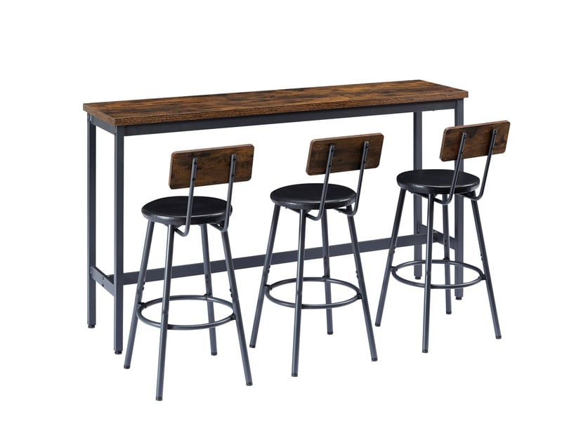  Ensemble bar industriel brun rustique et noir avec 3 tabourets rembourrés en pu  - Conforama A