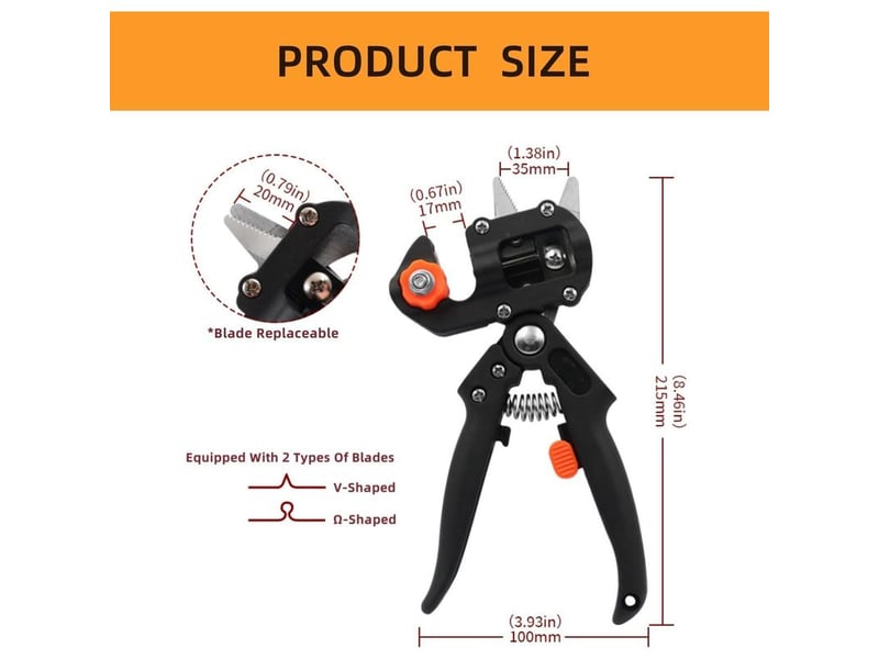  Ciseaux de greffage 2-en-1 avec lames de rechange – kit professionnel pour taille et greffe de plantes, vignes et arbres fruitiers  - Conforama C