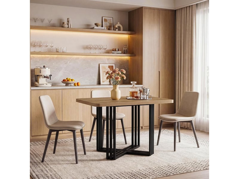 Table à manger pour 2 personnes, 100 cm, style industriel, chêne, table de salle à manger, table de cuisine en bois pour salle à manger, petit espace, salon - Conforama E
