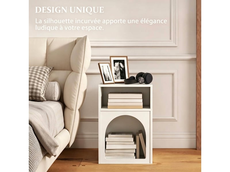  Lot de 2 tables de chevet blanches avec compartiments ouverts, design arrondi en mdf, 40x30x60 cm  - Conforama E