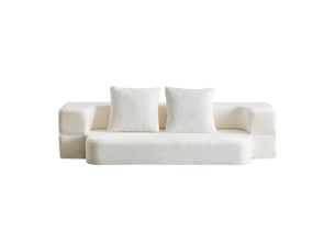 Canapé convertible 2 places pliable avec coussins, dossier incurvé - mousse et ressorts, blanc crème