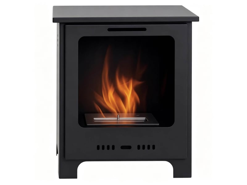  Cheminée au bioéthanol 40x30x50 cm noire en métal, sur pied avec brûleur inox 0,9 l, chauffe 20 à 25 m²  - Conforama A