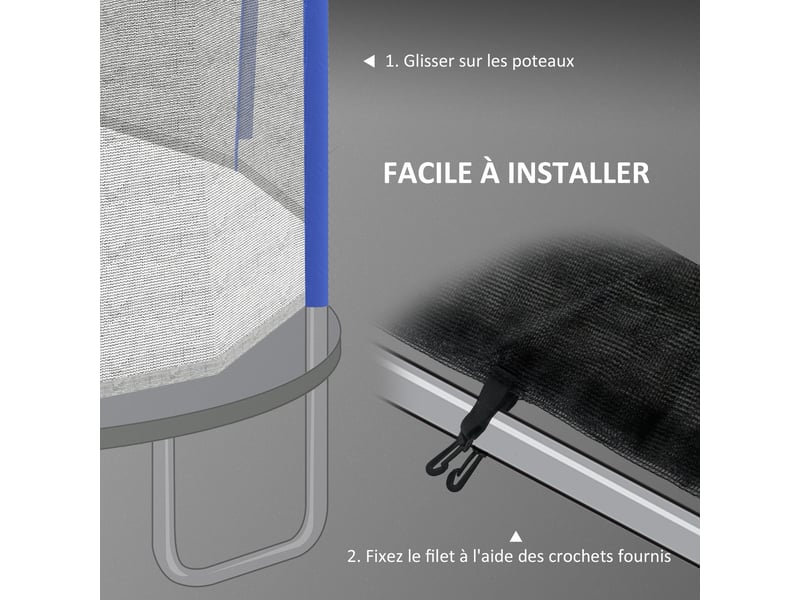  Filet de remplacement pour trampolines ø 366 cm 8 poteaux droits filet de sécurité pour trampolines, entrée zippée  - Conforama R