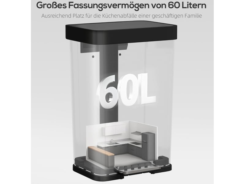 Poubelle de cuisine 60 l à pédale en acier inoxydable argentée - Conforama D