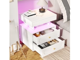 Chevet 50x40x60 cm, 2 tiroirs, led, design élégant et moderne, meuble chambre, rangement, panneau de particules, blanc