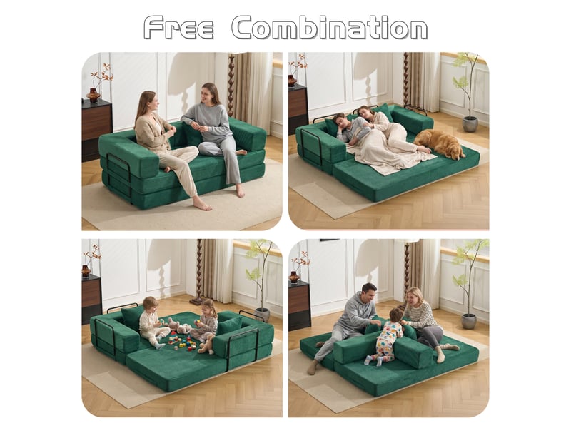 Canapé convertible, canapé-lit, en velours tricoté, vert foncé, pour salon, mobilier pour espace de vie, chambre - Conforama W