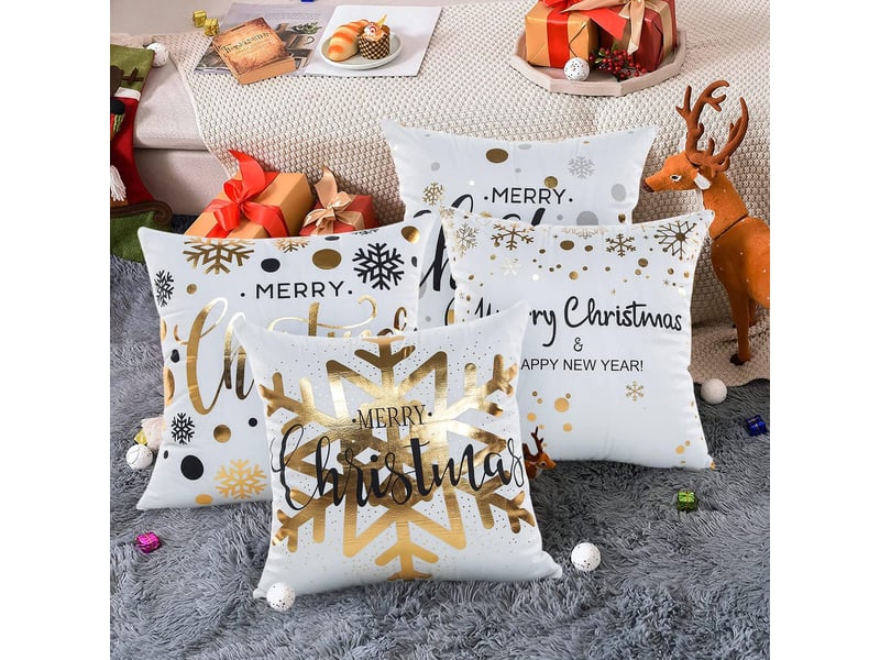  Housses de coussin de noël, 4 pièces, taies d'oreiller décoratives pour canapé, décoration de noël, 45 x 45 cm, jaune  - Conforama B