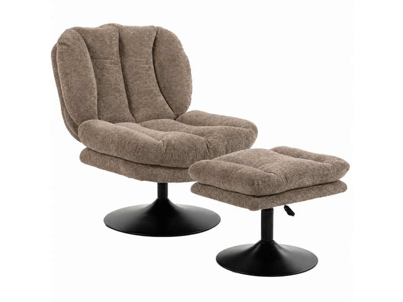  Fauteuil pivotant à 360 degrés avec repose-pieds réglable en hauteur et dossier incurvé, en velours polyester marron  - Conforama A