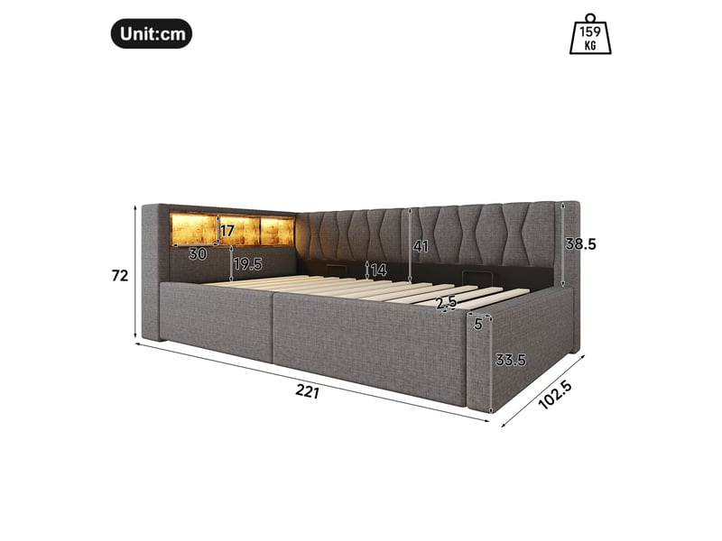  Lit banquette 90x200cm, gris, sans matelas, relevage hydraulique, pour chambre moderne et pratique  - Conforama B