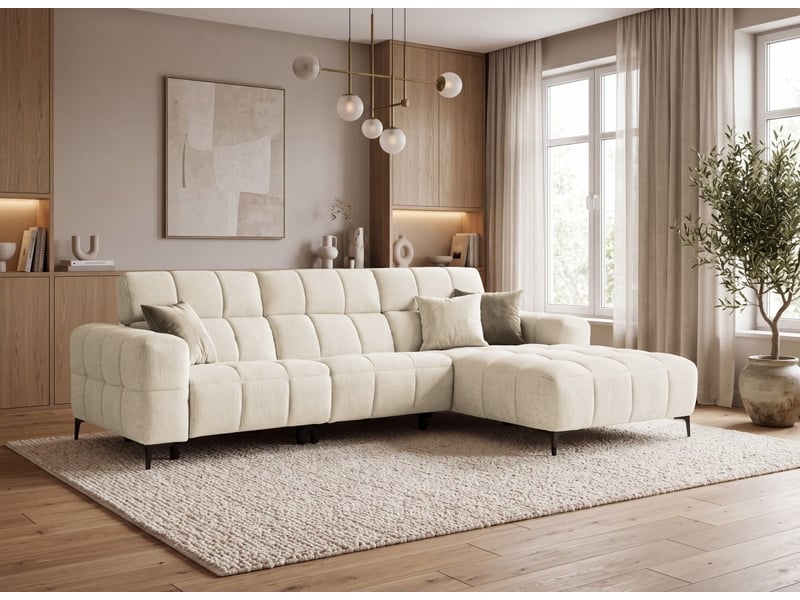  Canapé d'angle relax électrique en velours texturé beige edelmira - angle droit KM7965-3M-BEI - Conforama B