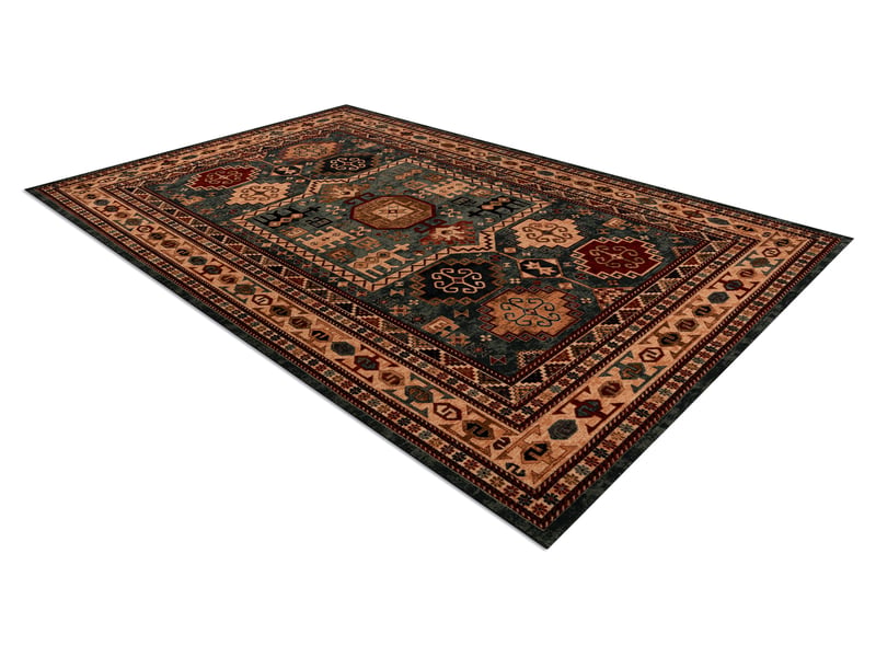 Tapis en laine kashqai 4306 400 oriental, cadre vert beige 67x130 cm - Conforama C