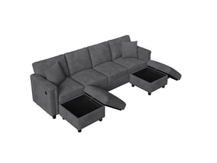 Canapé modulaire 4 places convertible en l ou u avec rangements et ports usb en chenille gris, 261 × 134 × 82 cm