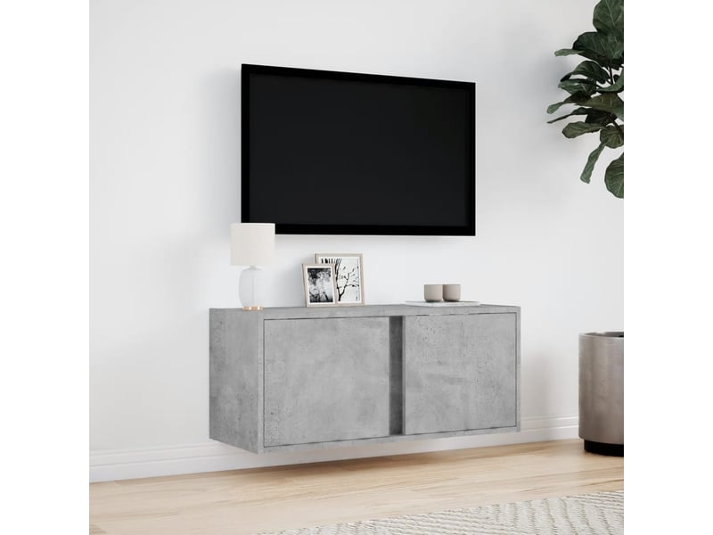 Meuble tv - banc tv - meuble de rangement mural avec lumières led gris béton 80x31x35 cm - Conforama D
