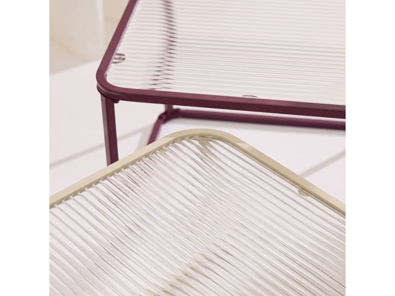  Tables gigognes métal et verre strié bordeaux et écru - tano  - Conforama E