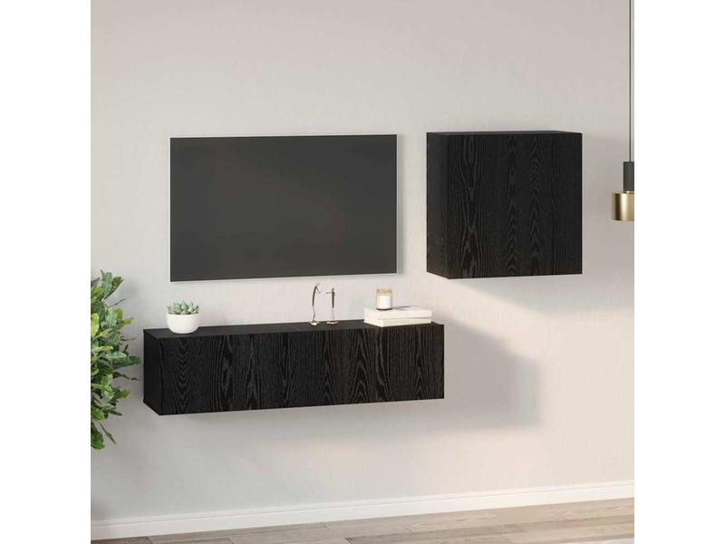  Ensemble meuble tv - banc tv - meuble de rangement 4 pcs chêne noir bois d'ingénierie  - Conforama D