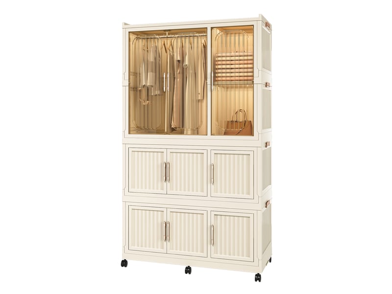  Armoire modenvie modulable pliable 9 portes magnétiques 92 x 45 x 158 cm en polypropylène blanc crème  - Conforama A