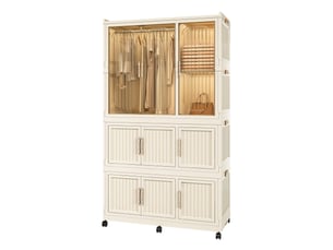Armoire modenvie modulable pliable 9 portes magnétiques 92 x 45 x 158 cm en polypropylène blanc crème