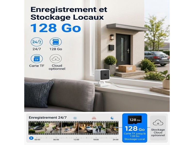Caméra de surveillance intérieure pour fenêtre 3mp wifi double bande 2,45 ghz – caméra connectée anti-reflet sans perçage avec détection de mouvement et vision à travers vitre - Conforama C