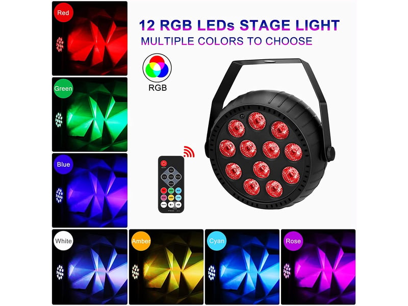  Mini rgb projecteur , 12 led rechargeables jeux de lumiere avec télécommande  - Conforama C