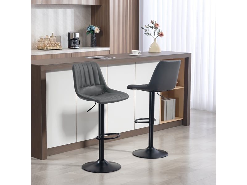  Ensemble de 2 tabourets de bar au design rétro, avec repose-pieds, hauteur réglable, 43 cm x 49,5 cm x 111 cm  - Conforama C