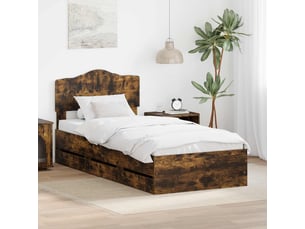 Lit adulte, lit simple, cadre de lit chêne fumé 100x200cm bois ingénierie cf5792